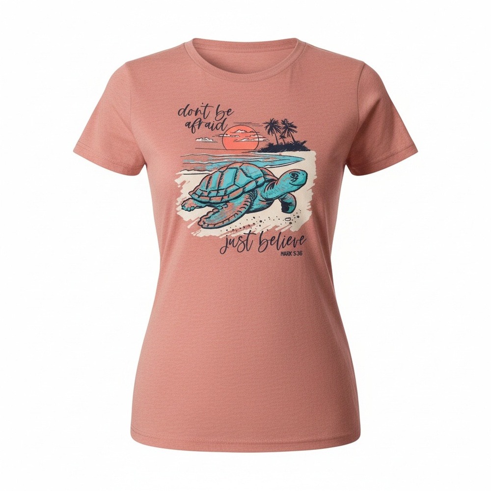 Love in Faith Women T-Shirt Sea Turtle Graphic Cotton Blend Casual Pink Large